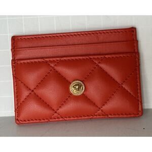 Versace Medusa Head Quilted Red Leather Card Case Wallet 1008825 NWT